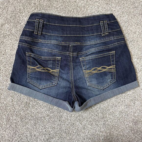 1st Kiss Denim Shorts Womens 7 Dark Wash High Rise Triple Button Cuffed Cute - Picture 2 of 11